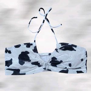 Cow Print Halter Bikini Top new WNOT