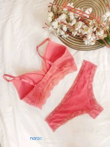 Peach Lace Bra and Panty Set