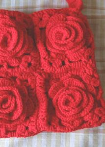 Red Crochet Rose Shoulder Bag
