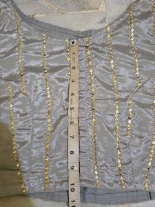 Sparkling Grey Blouse with Gold Sequins