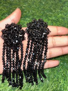 Black Beaded Tassel Earrings