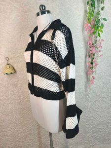 H&amp;M Striped Crochet Knit Cardigan