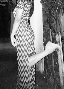 Black & Silver Zig-Zag Qipao Maxi Dress