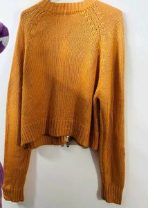 Orange Zip-Up Knit Cardigan