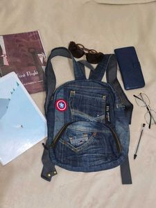 Small Denim Backpack with Captain America Patch