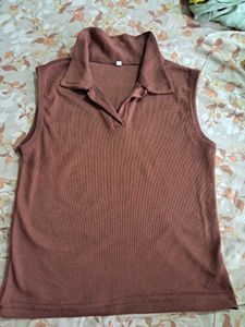 Blue Ribbed top &amp; Brown to