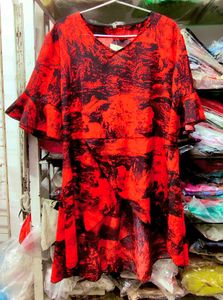 Stylish Red &amp; Black Abstract Print Top
