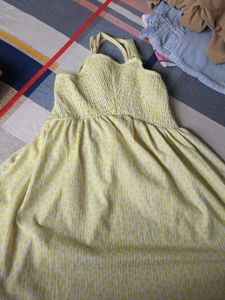 Yellow Smocked Detail Mini Dress