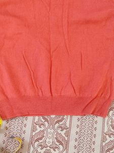 Coral Beaded Neckline Short Sleeve Top