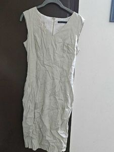 BEIGE ONE PIECE DRESS ( KNEE LENGTH )