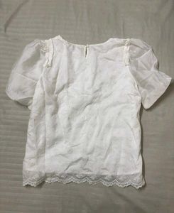 White Embroidered Puff Sleeve Top