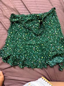 Green Floral Mini Skirt