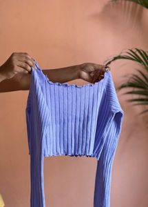 Lavender Ribbed Lettuce Trim Crop Top