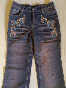 Embroidered Blue Denim Jeans