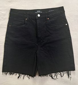 High-Waist Black Denim Shorts