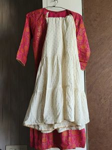 Vibrant Pink Kurta with White Skirt Set