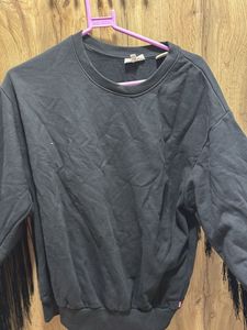 Fringe Detail Black Sweatshirt