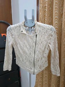 Mango casual Cream Lace Biker Jacket