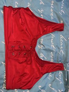 Stunning Red Lace-Up Bikini Top