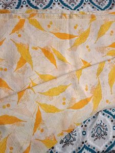 Yellow Leaf Print Saree
