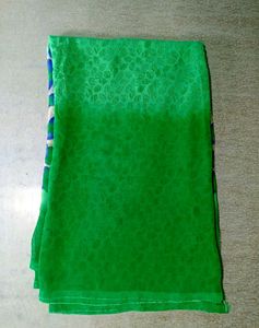 Vibrant Green Saree with Blue Bubble Print