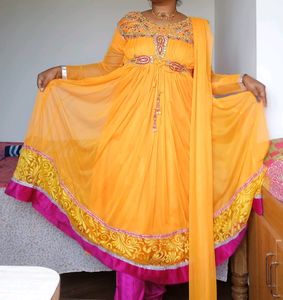 Orange Churidar With Stonework