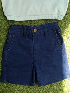 Cute Mint Ruffle Sleeve Top &amp; Denim Shorts Set