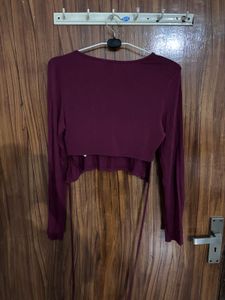 Shein Maroon Long Sleeve Crop Top