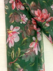 Green Flower Print Orgenza Saree