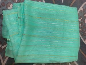 Beautiful Teal Saree with Gold Stripes