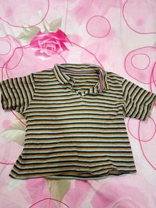 Striped Polo Neck Top