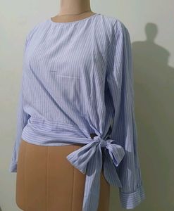 H&amp;M Chic Blue Striped Wrap Blouse