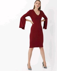 Elegant Maroon Bodycon Dress🎀✨