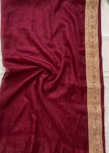 Royal Wine Shimmer Saree with Golden Zari Border