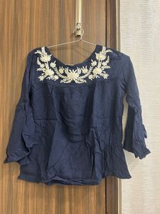 Navy Blue Embroidered Kurta (Size S/M)