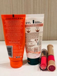 Pack Of 4 ……..biotique Sunscreen ,Himalaya Peel Off Mask ,colour Queen 2in 1 Long Lasting Matte Lipstick, Colour Code Lipstick
