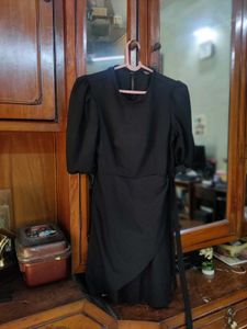 Chic Black Puff Sleeve Wrap Dress