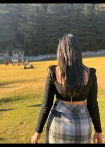 Chic Black Top & Plaid Skirt Set