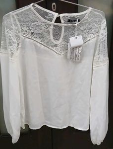 Elegant Lace Trim White Top