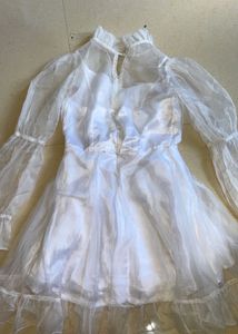 Sheer White Puff Sleeve Dress