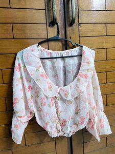 Sheer Floral Puff Sleeve Blouse