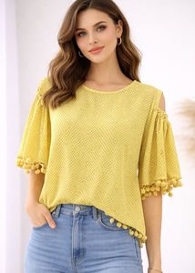 Yellow Polka Dot Cold Shoulder Top