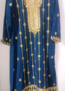 Elegant Blue & Gold Kurta Sharara