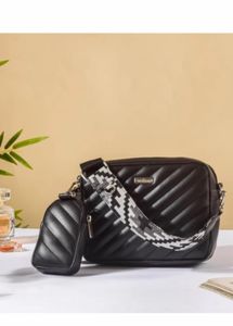 Quilted Black Sling Bag with Pouch