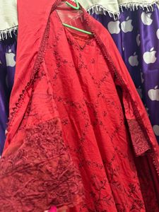 embroidery Red Kurta Set