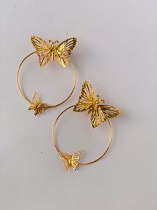 Gold Butterfly Hoop Earrings