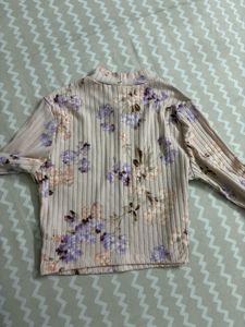 Floral Ribbed Mock Neck Top