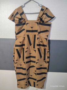 Stylish Brown &amp; Black Print Midi Dress
