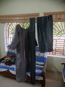 Elegant Slate Grey Handloom Silk Salwar Suit Set