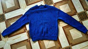 Women's Blue Ribbed Knit Sweater